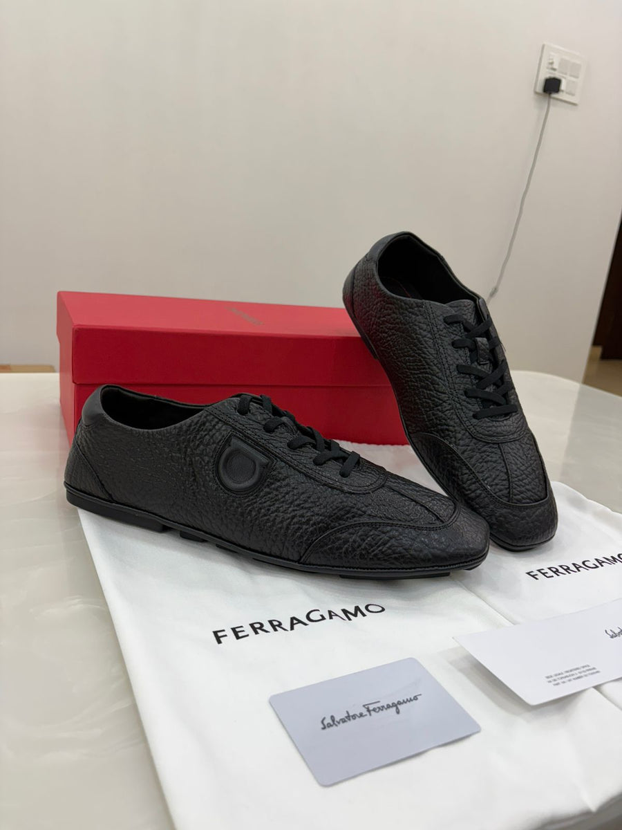 Salvatore Ferragamo black textured leather sneakers