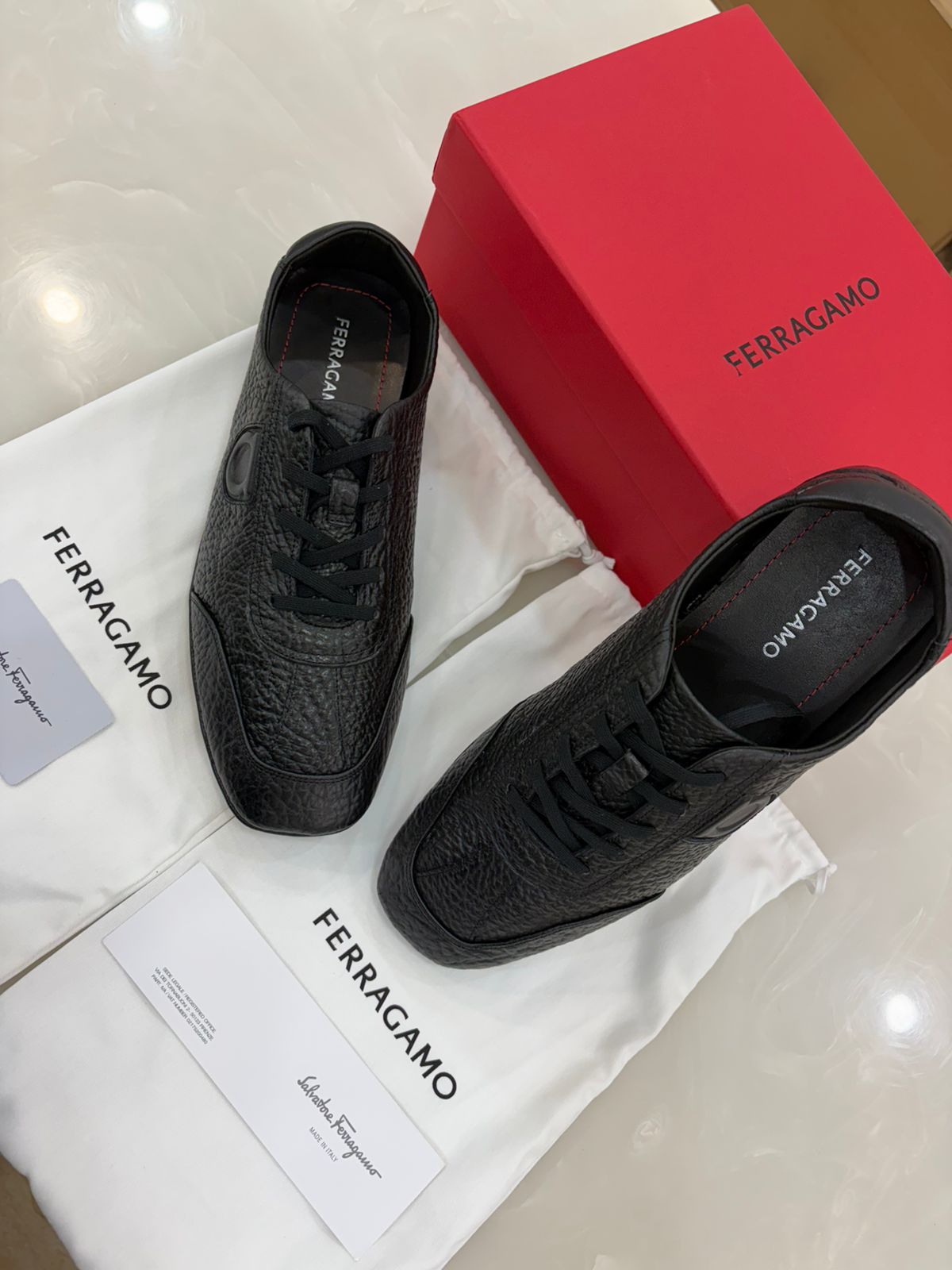 Salvatore Ferragamo black textured leather sneakers