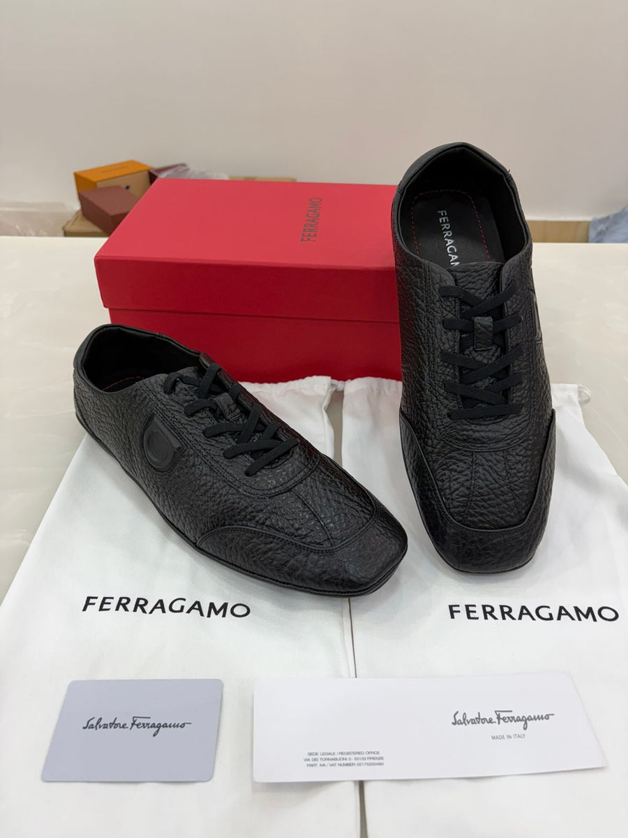 Salvatore Ferragamo black textured leather sneakers