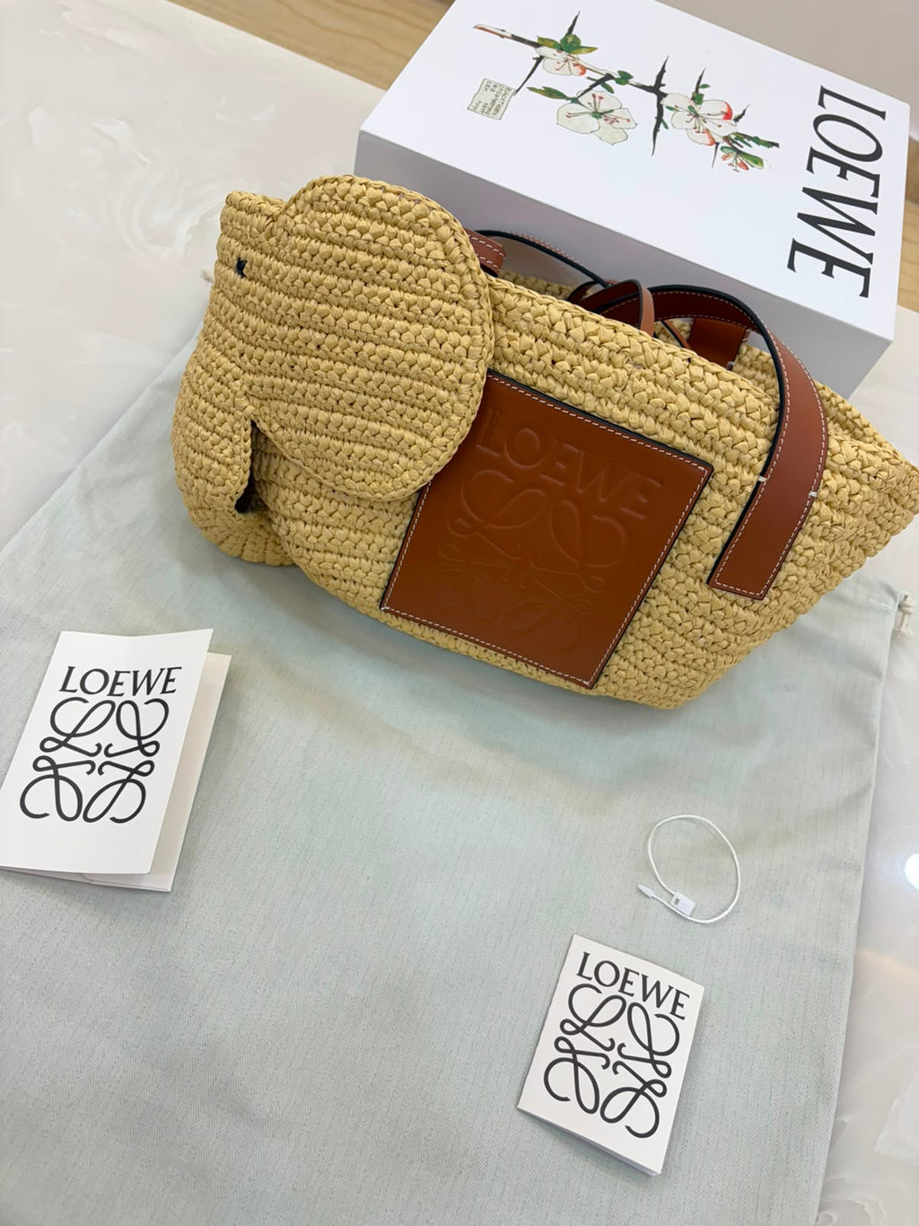 Loewe Elephant Raffia Basket Tote Bag