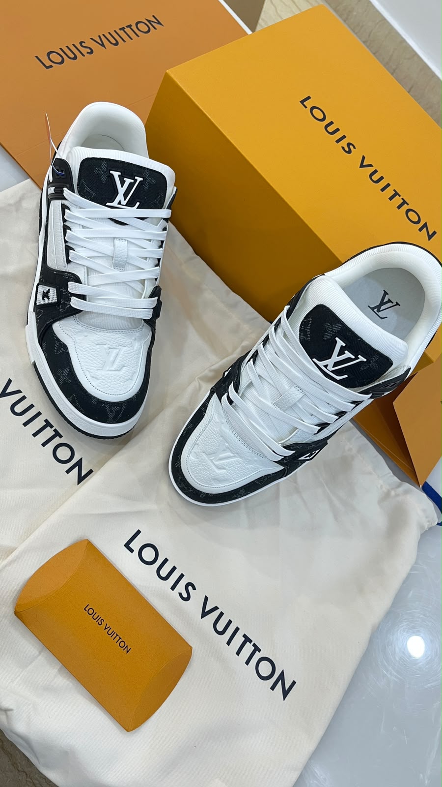 LOUIS VUITTON LV TRAINER MONOGRAM DENIM WHITE BLACK