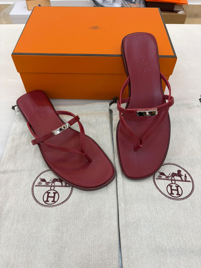 Red Leather Hermès Miss sandals