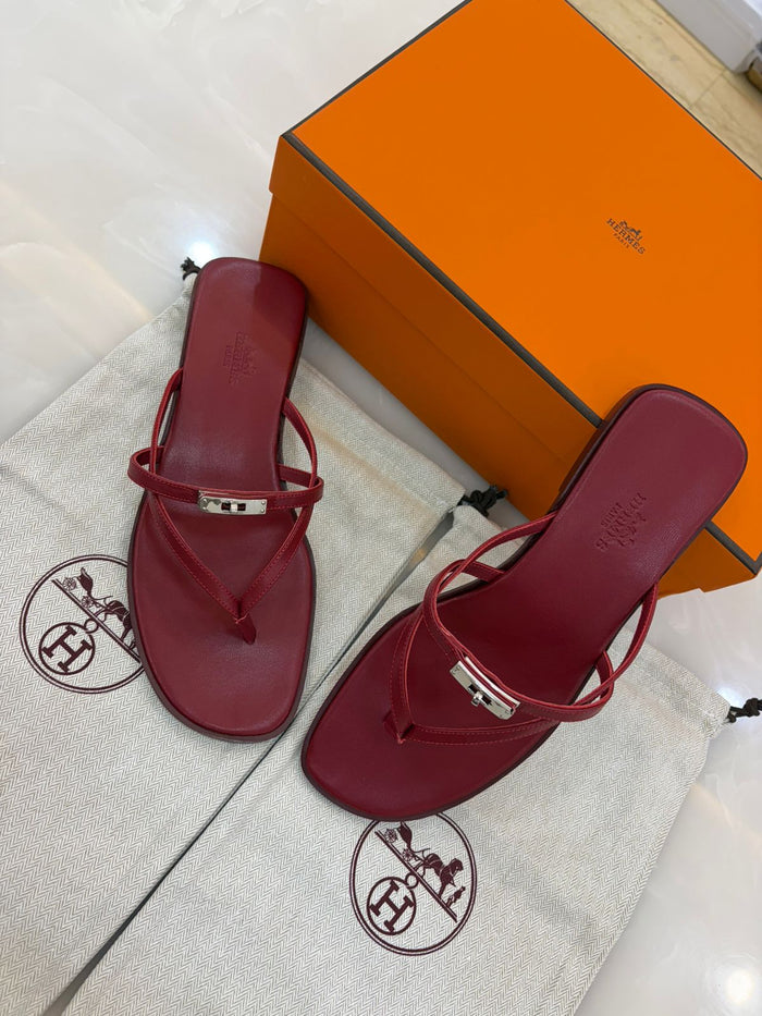 Red Leather Hermès Miss sandals