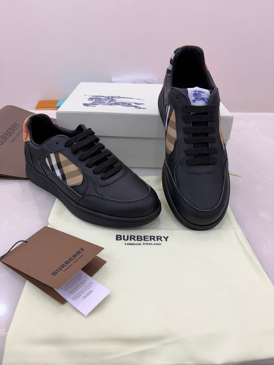 Burberry Leather and Check Terrace Sneakers in black