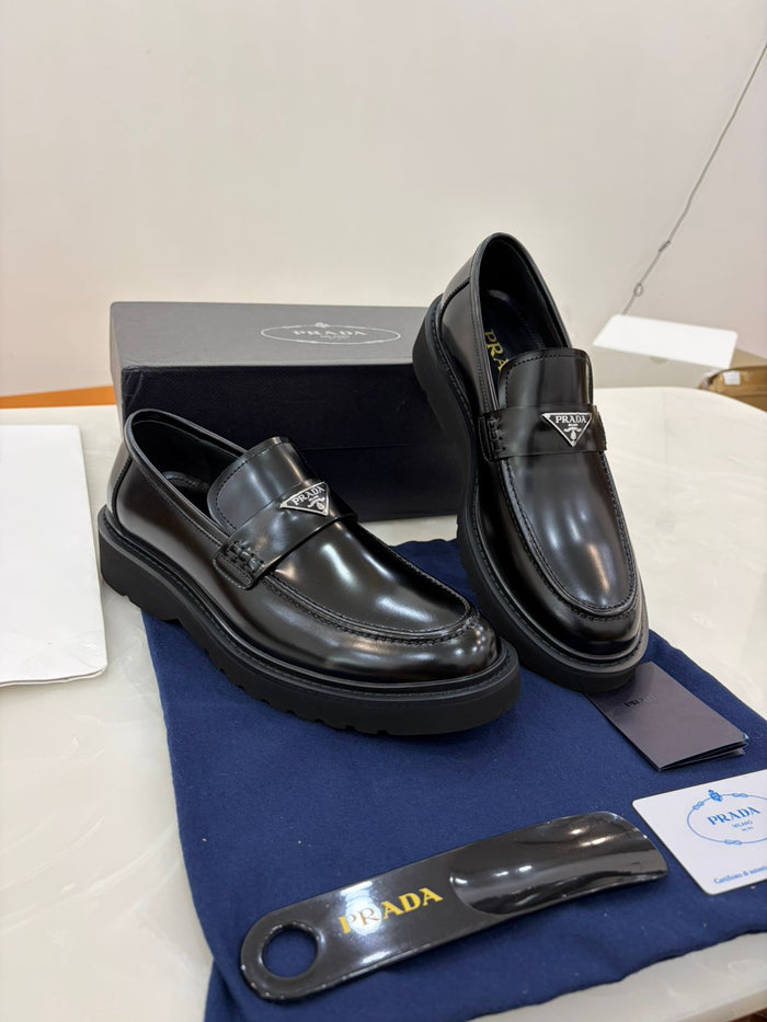 Prada brushed leather loafers