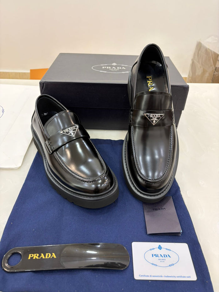 Prada brushed leather loafers