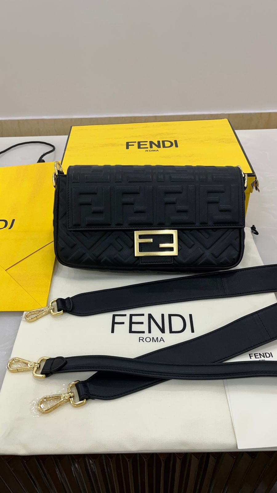 Black leather Fendi Baguette