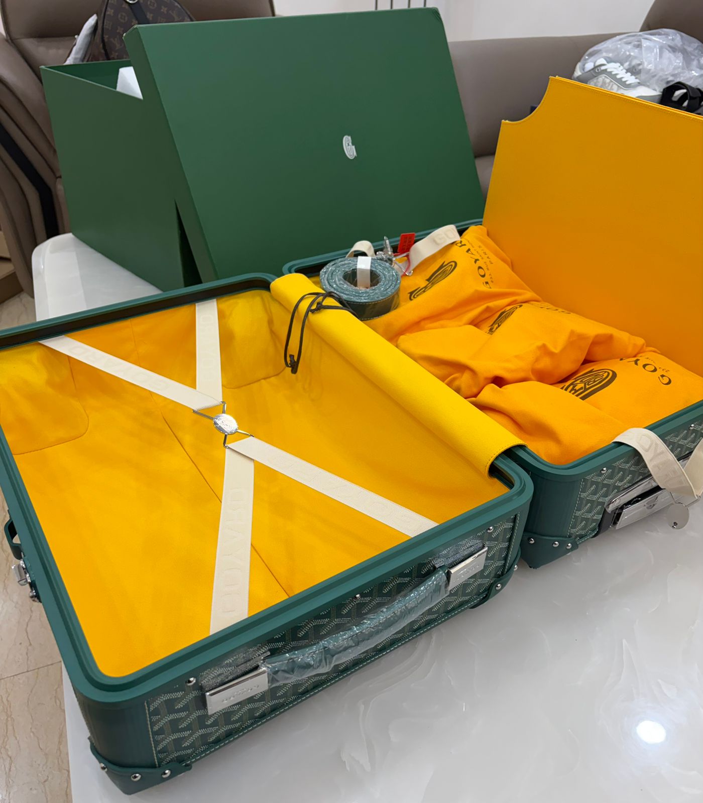 Green Goyard Bourget Trolley Case